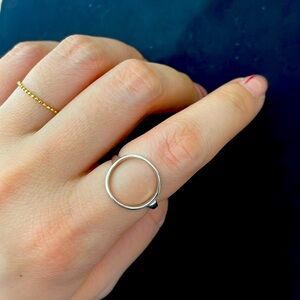 Round geometric silver adjustable ring